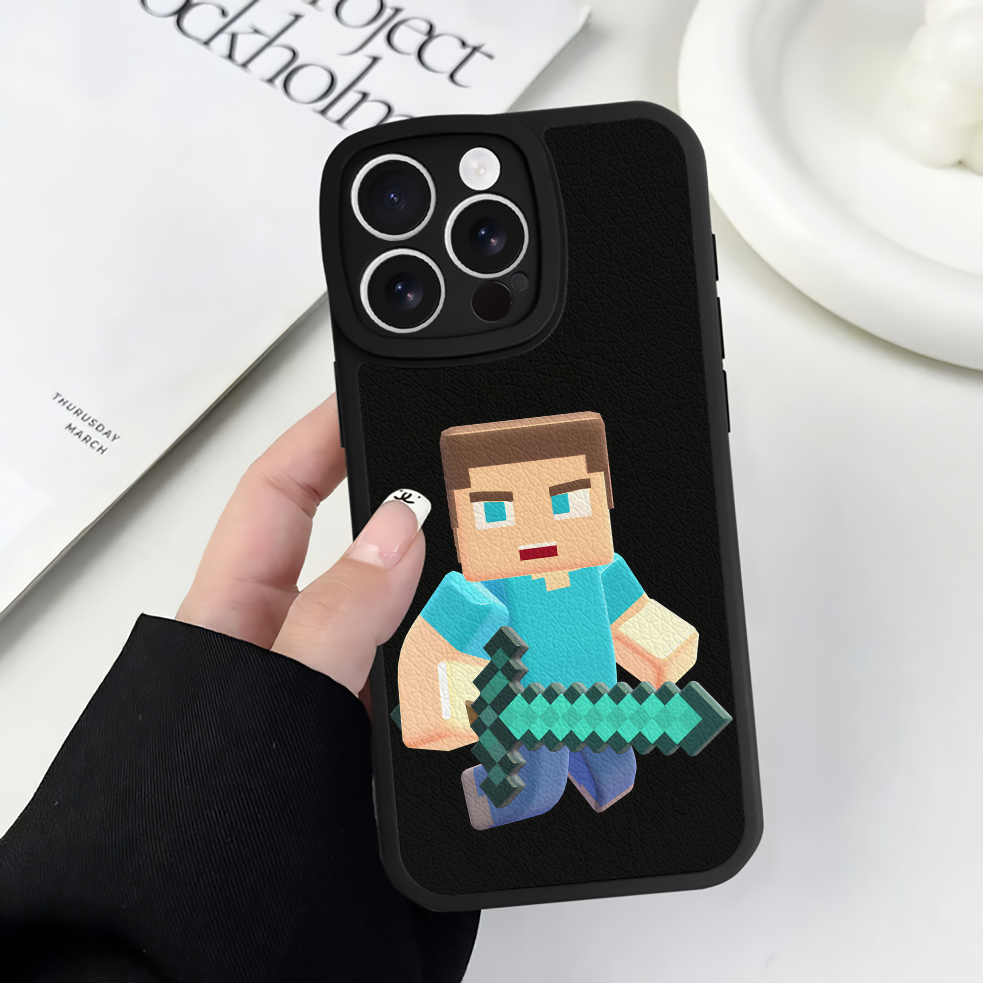（画像用） マインクラフト ブロックの世界 Minecraft MC Block world 【iPhone 16シリーズ対応】シリコンスマホケース（レザー調） 材質：シリコン
